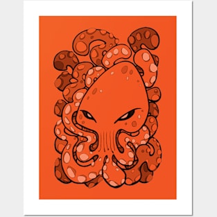 Octopus Squid Kraken Cthulhu Sea Creature - Orange Posters and Art